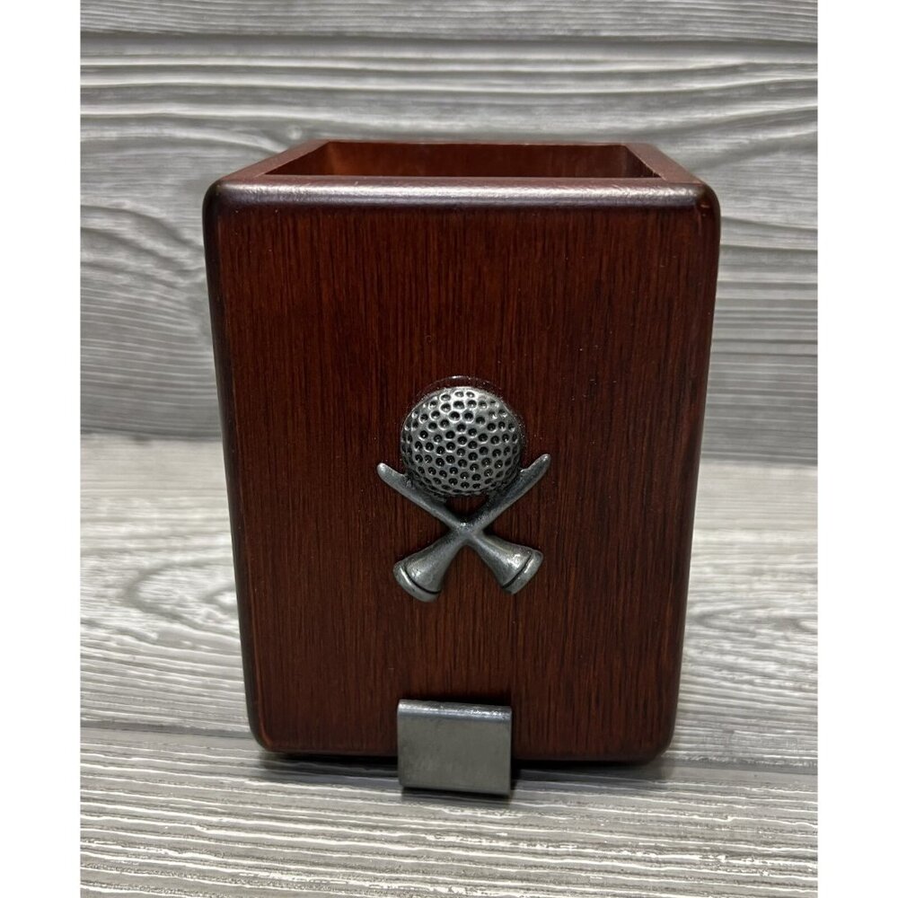 Desktop Wooden Golf Theme Pen Pencil Holder 4” Tall Gift For Golfer Office